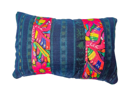 Guatemalan Hand-Embroidery - Floral- Pillow Case Cushion Cover 12x18 Indigo Red color