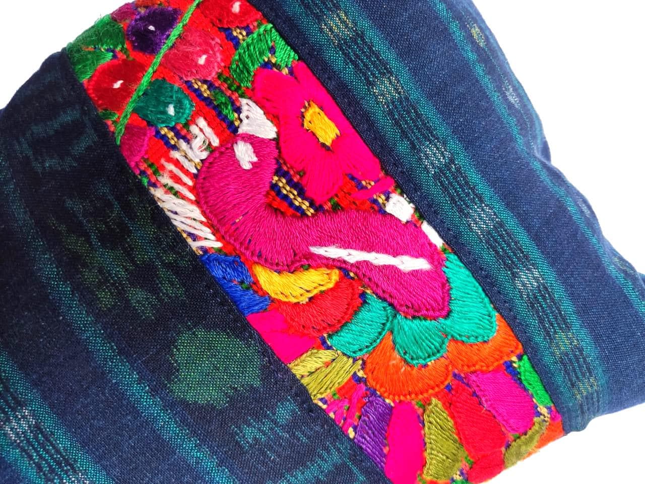 Guatemalan Hand-Embroidery - Floral- Pillow Case Cushion Cover 12x18 Indigo Red color