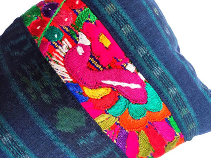 Guatemalan Hand-Embroidery - Floral- Pillow Case Cushion Cover 12x18 Indigo Red color