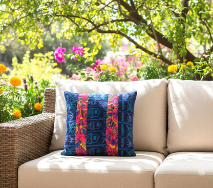 Guatemalan Hand-Embroidery - Floral- Pillow Case Cushion Cover 18x18 Indigo Red color