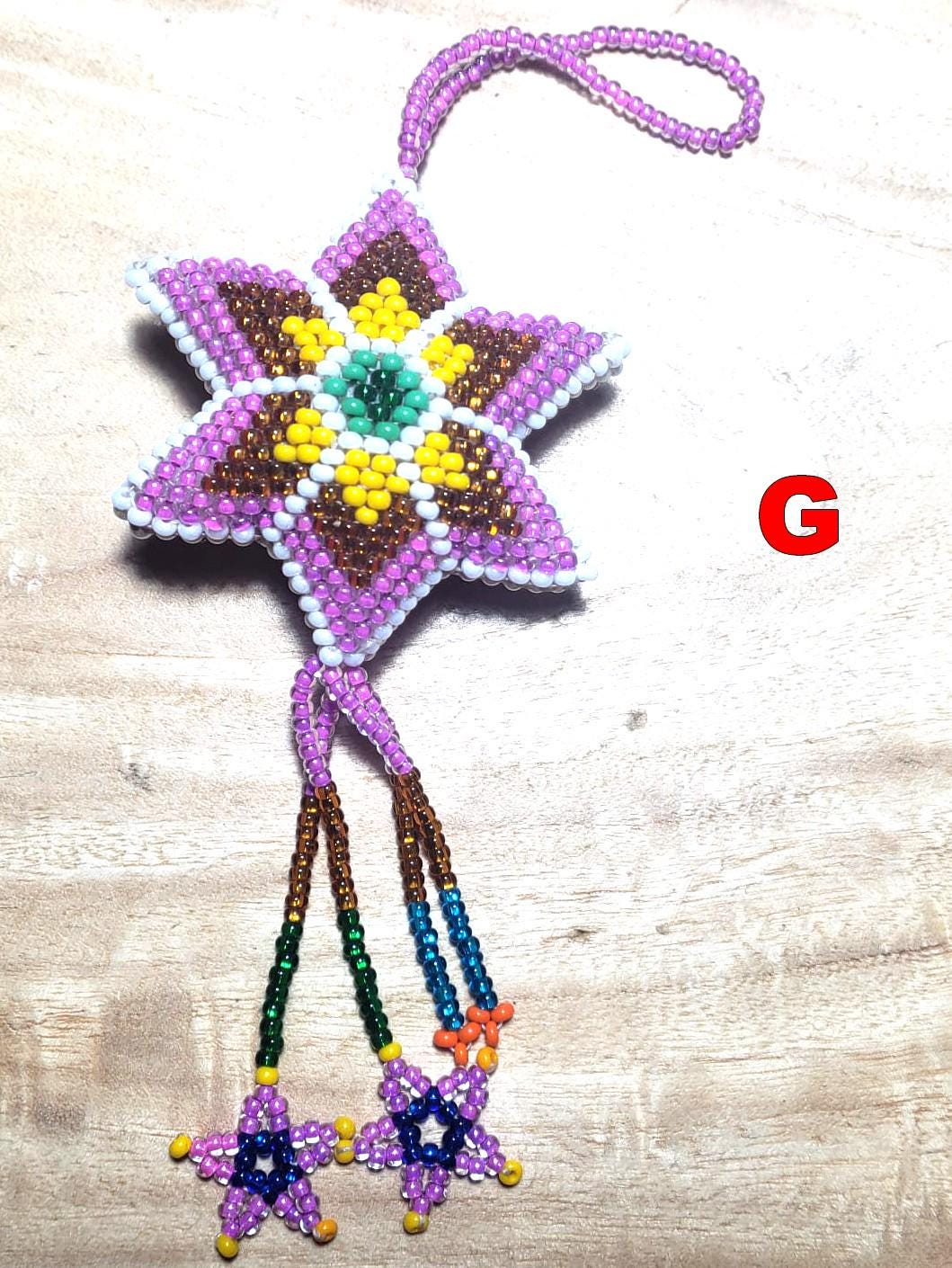 Beaded STAR ORNAMENT HANGING, Czech Glass Seed Beads, Handmade Guatemalan Gift