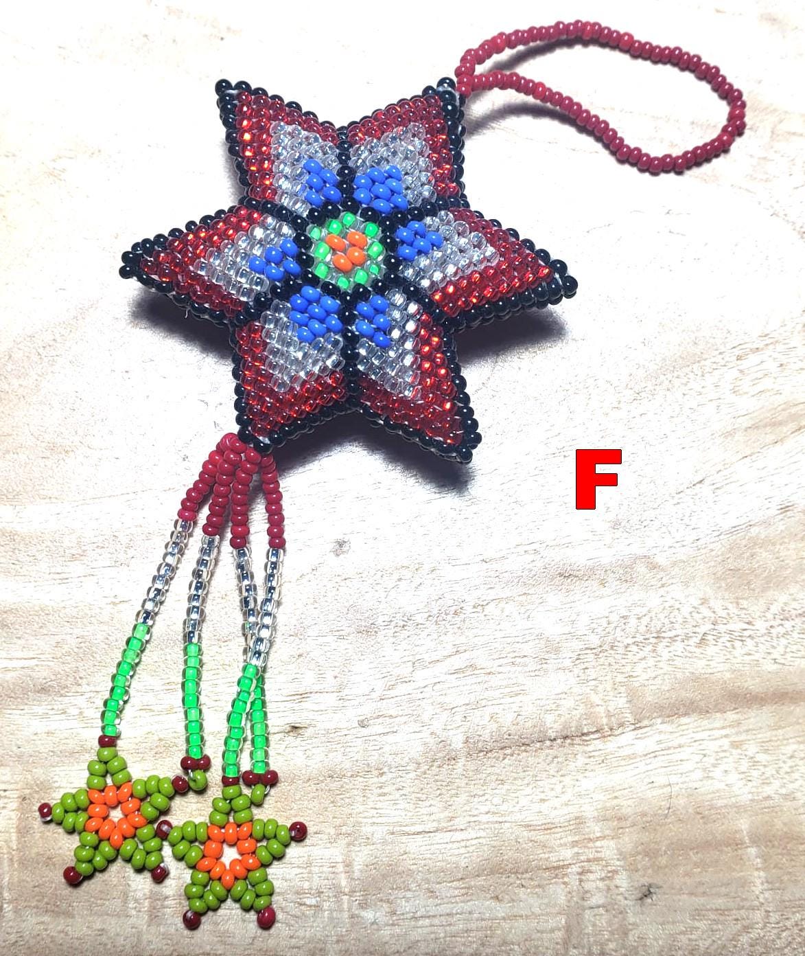 Beaded STAR ORNAMENT HANGING, Czech Glass Seed Beads, Handmade Guatemalan Gift