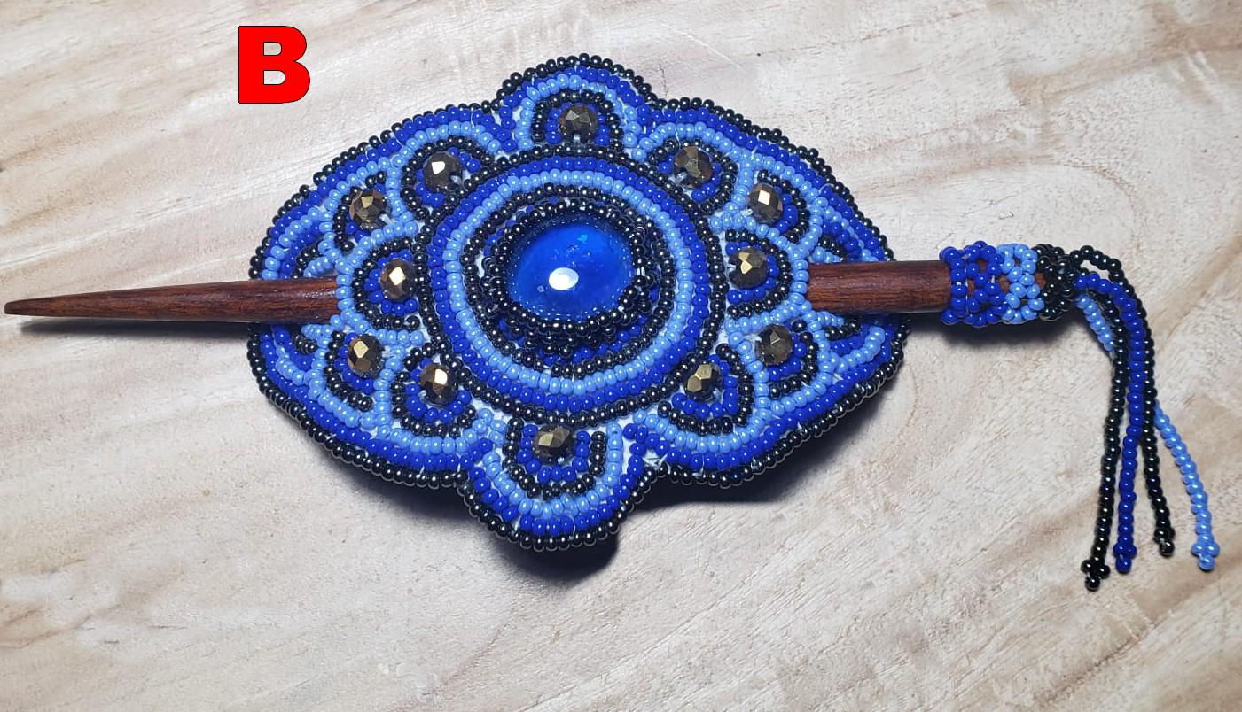 Czech Seed Bead Hair Clip Barrette: Guatemalan Leather & Wood