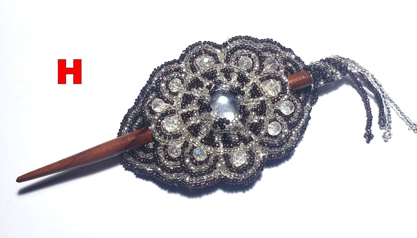 Czech Seed Bead Hair Clip Barrette: Guatemalan Leather & Wood