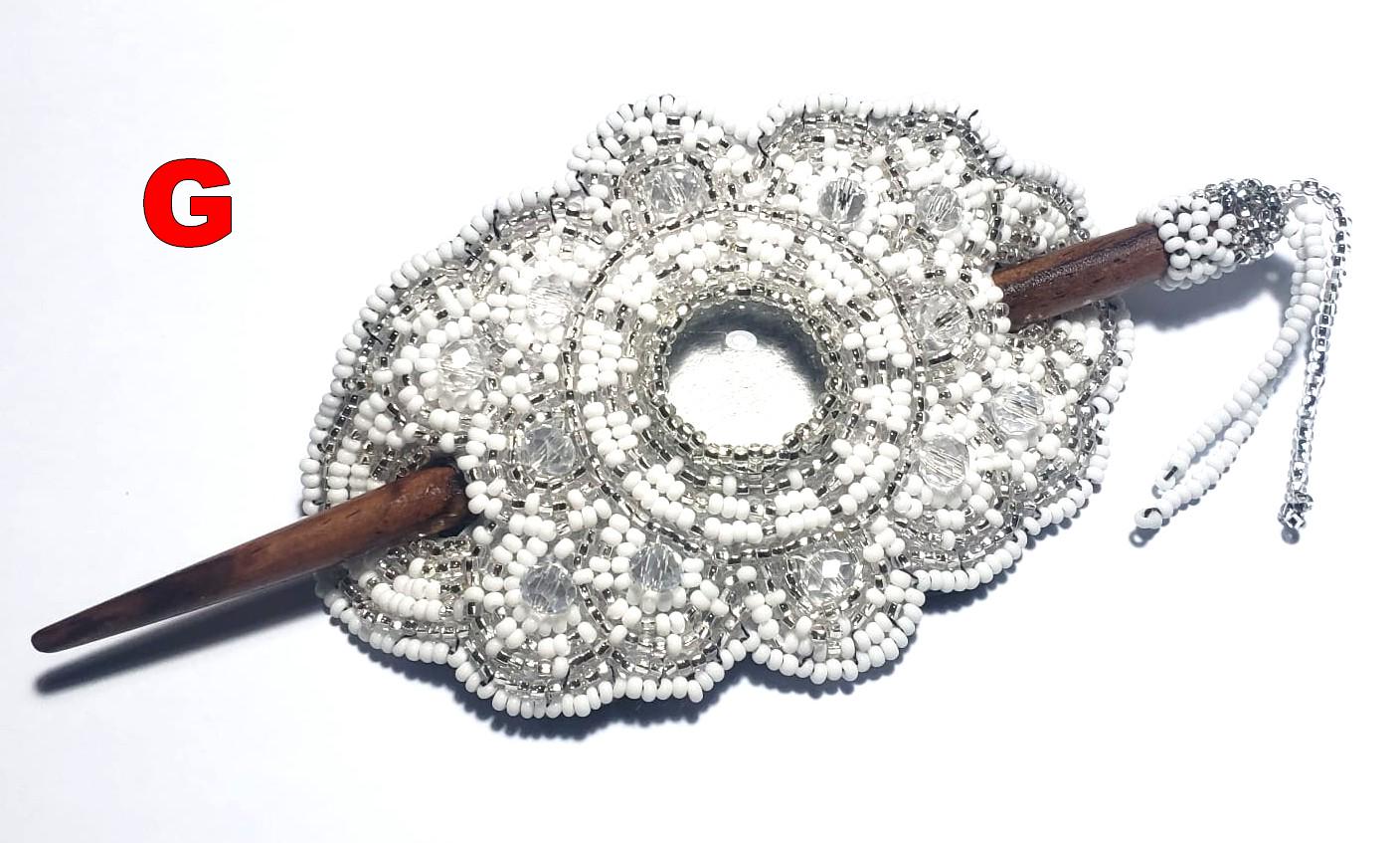 Czech Seed Bead Hair Clip Barrette: Guatemalan Leather & Wood