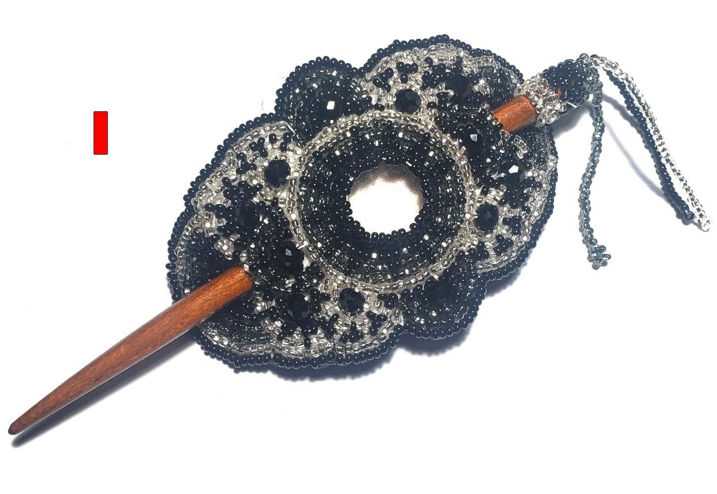 Czech Seed Bead Hair Clip Barrette: Guatemalan Leather & Wood