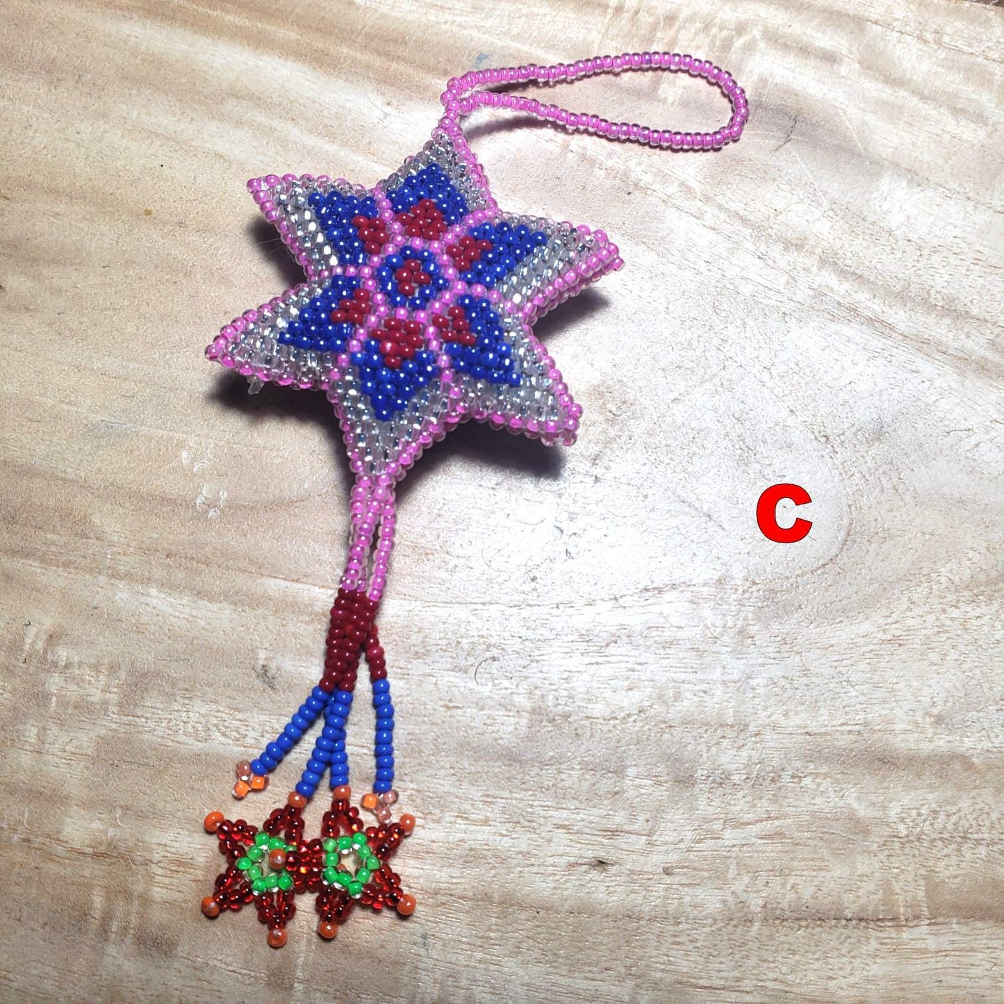 Beaded STAR ORNAMENT HANGING, Czech Glass Seed Beads, Handmade Guatemalan Gift
