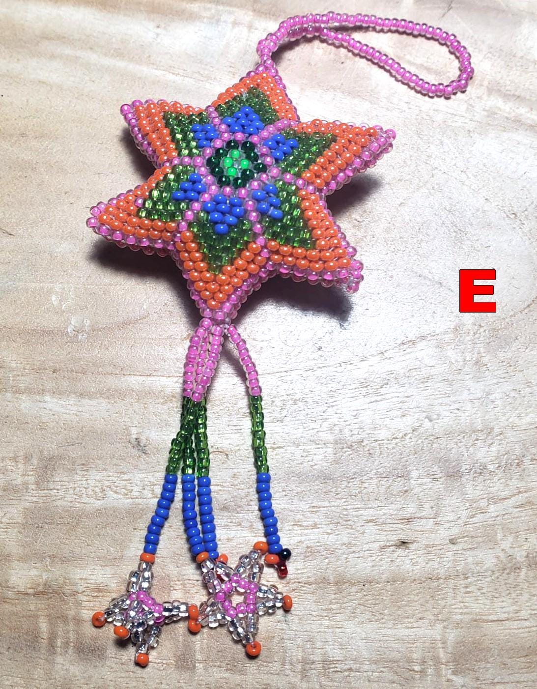 Beaded STAR ORNAMENT HANGING, Czech Glass Seed Beads, Handmade Guatemalan Gift