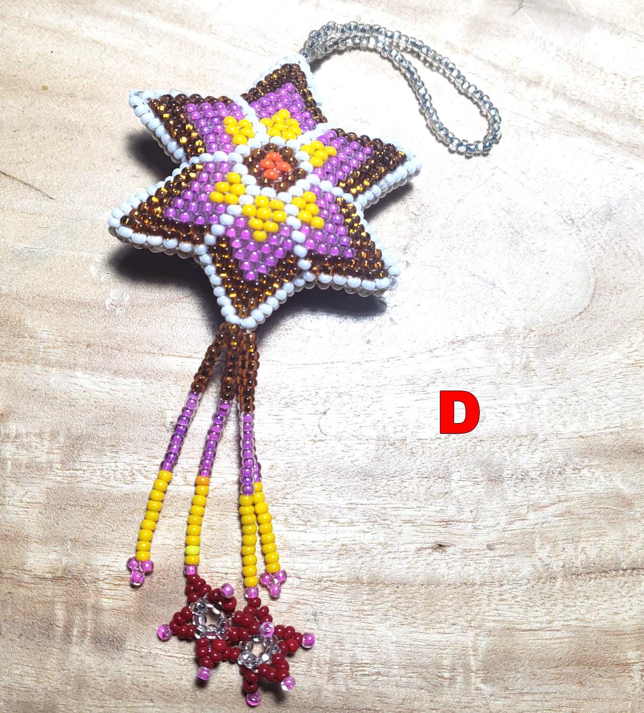 Beaded STAR ORNAMENT HANGING, Czech Glass Seed Beads, Handmade Guatemalan Gift