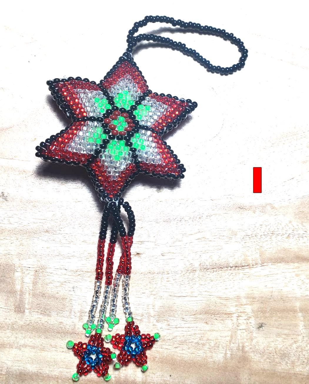 Beaded STAR ORNAMENT HANGING, Czech Glass Seed Beads, Handmade Guatemalan Gift