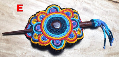 Czech Seed Bead Hair Clip Barrette: Guatemalan Leather & Wood