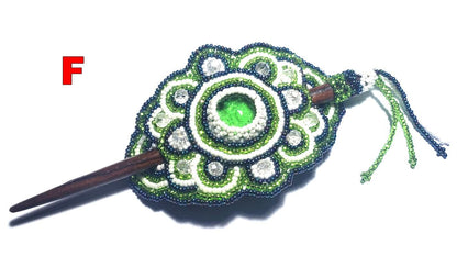 Czech Seed Bead Hair Clip Barrette: Guatemalan Leather & Wood