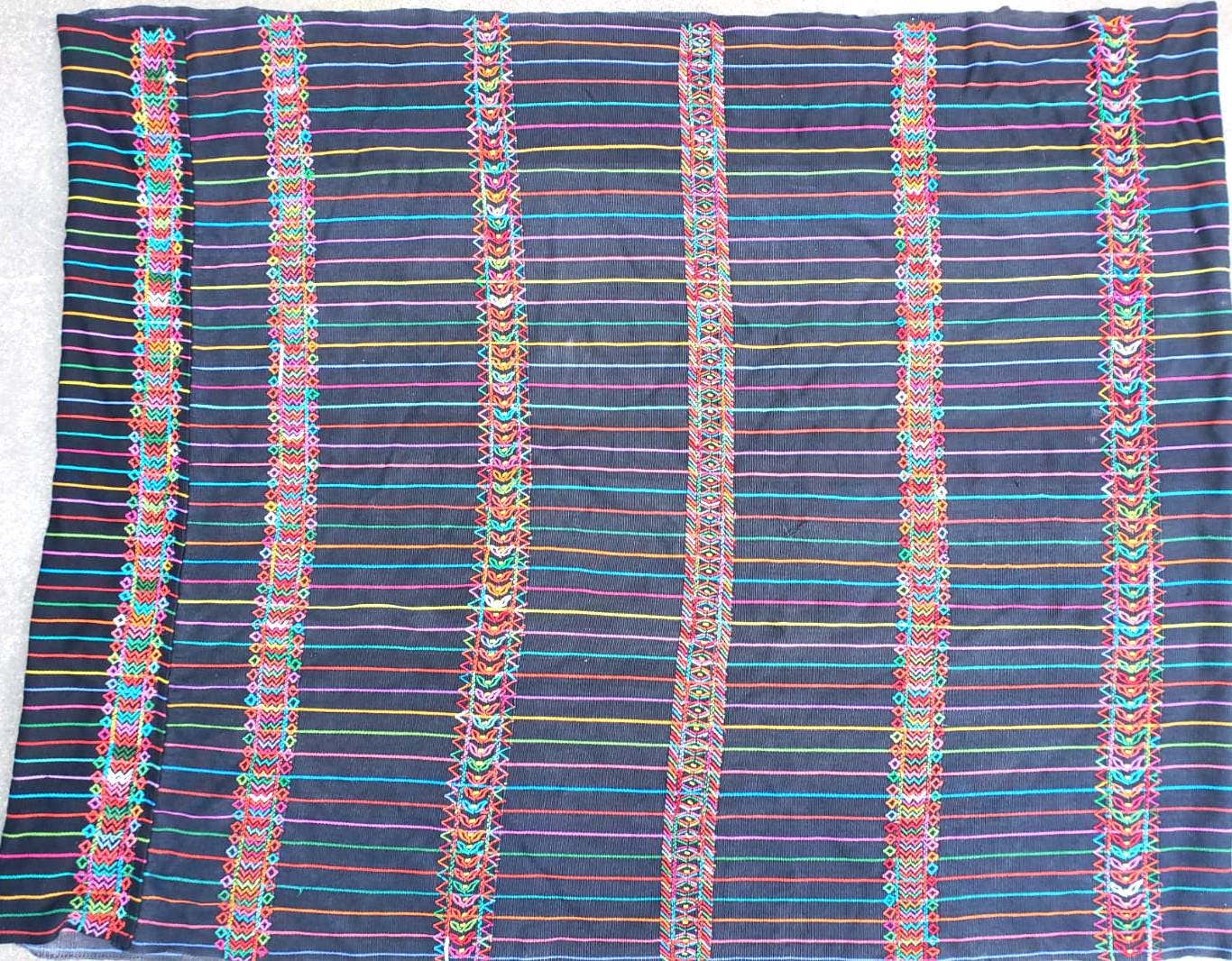 Vintage Black Handwoven Cotton AGUACATAN Guatemalan textile fabric per YARD