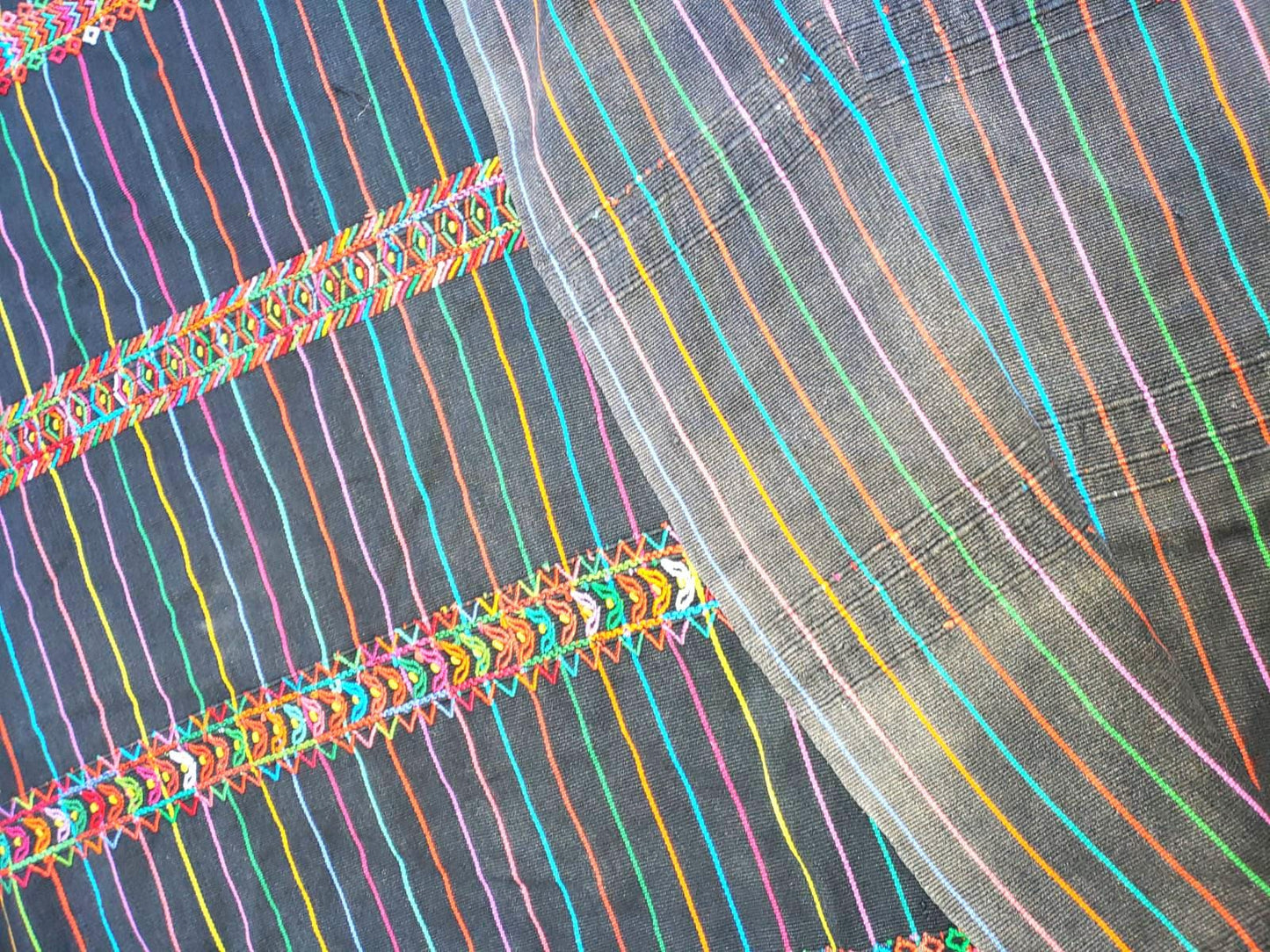 Vintage Black Handwoven Cotton AGUACATAN Guatemalan textile fabric per YARD