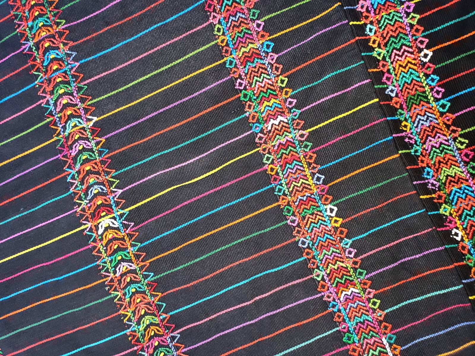 Vintage Black Handwoven Cotton AGUACATAN Guatemalan textile fabric per YARD