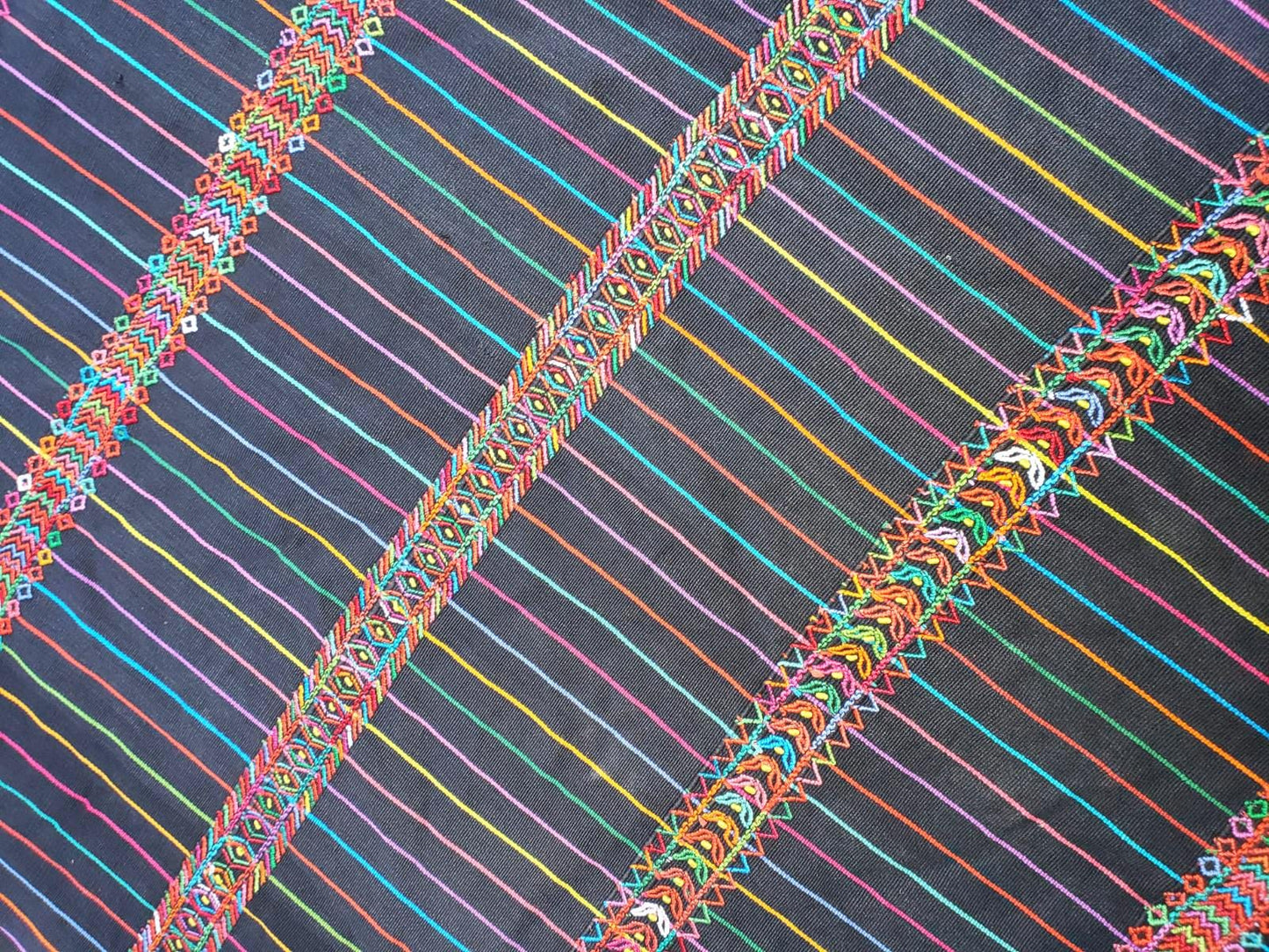 Vintage Black Handwoven Cotton AGUACATAN Guatemalan textile fabric per YARD