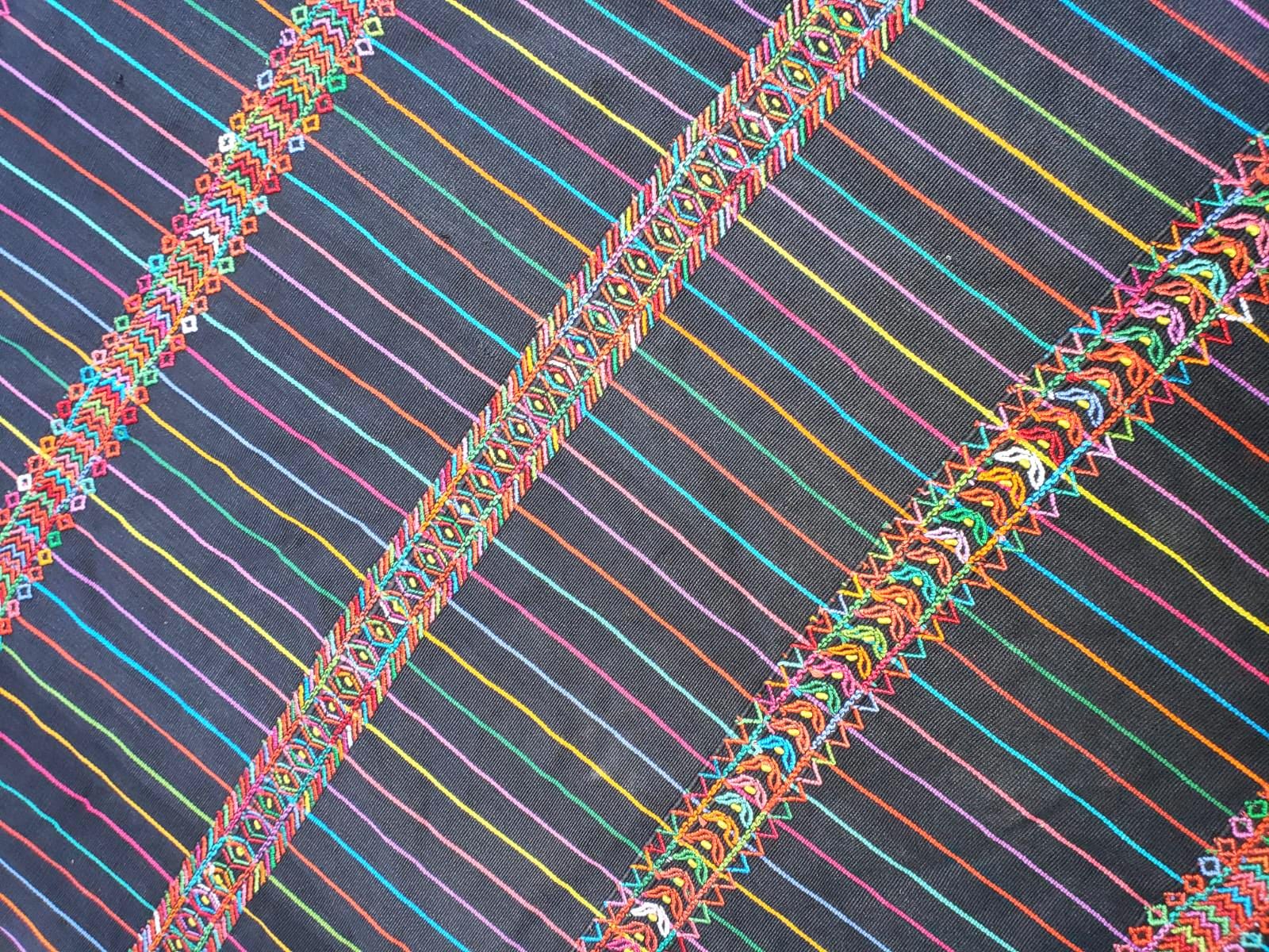 Vintage Black Handwoven Cotton AGUACATAN Guatemalan textile fabric per YARD