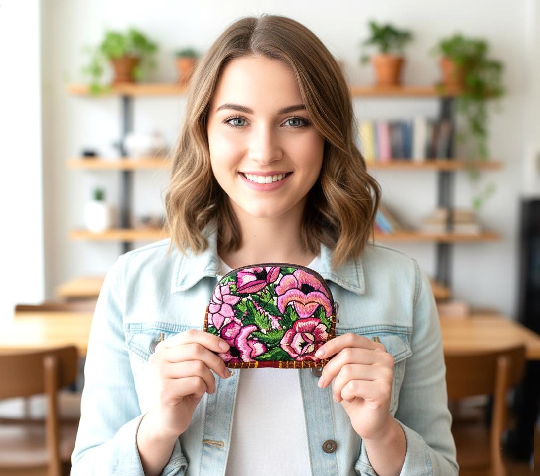 Guatemala HUIPIL Cotton Padded COIN Holder PURSE Bag Available In Multiple Options - Floral Colorful Medium Coin Purse