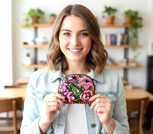 Guatemala HUIPIL Cotton Padded COIN Holder PURSE Bag Available In Multiple Options - Floral Colorful Medium Coin Purse