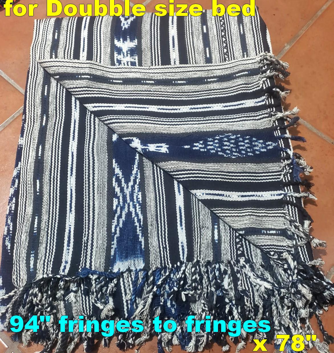 Cotton Guatemalan handmade weaved tassels eco dyed ikat bedspread