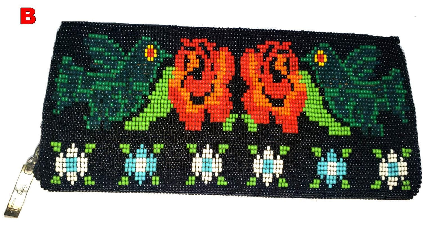 Handmade Rectangle Zippered ARTISTICALLY Made Beaded WALLET PURSE