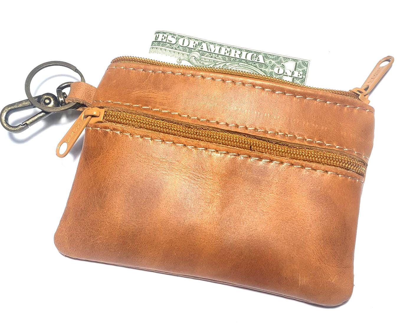 Leather Coin PURSE with clip, GIFT For Friend