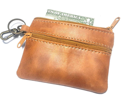 Leather Coin PURSE with clip, GIFT For Friend
