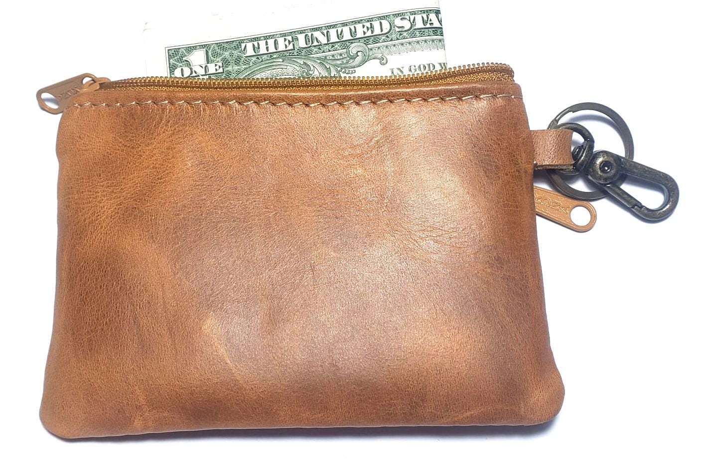 Leather Coin PURSE with clip, GIFT For Friend