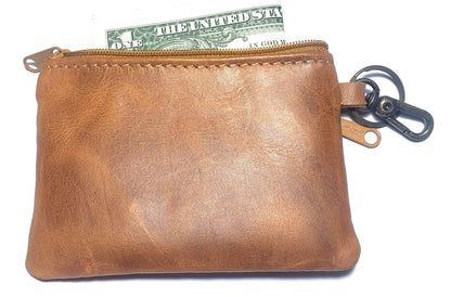 Leather Coin PURSE with clip, GIFT For Friend