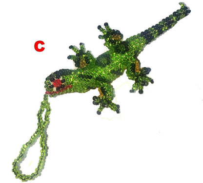 Beaded Lizard Ornament: Czech Glass Beads, Handmade Guatemalan Gift