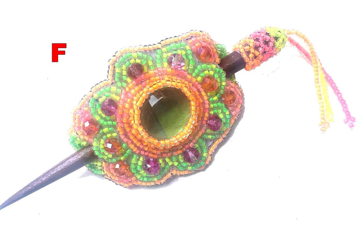 Czech Seed Bead Hair Clip Barrette: Guatemalan Leather & Wood