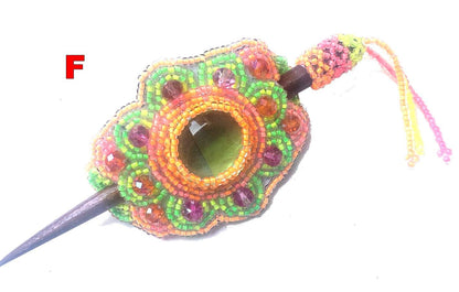 Czech Seed Bead Hair Clip Barrette: Guatemalan Leather & Wood