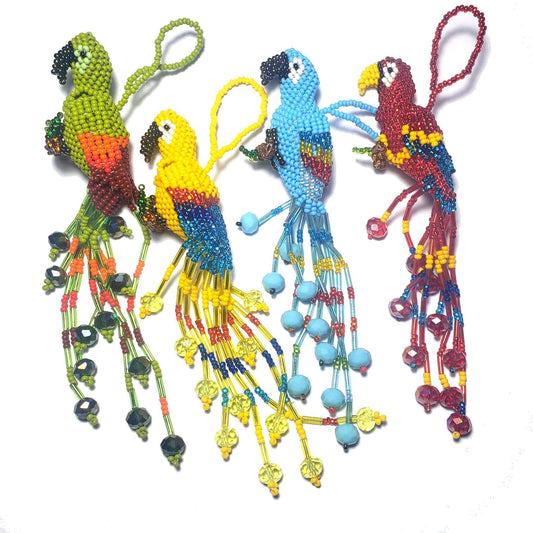 Beaded Parrot Ornament: Czech Glass Bird, Fair Trade Mayan