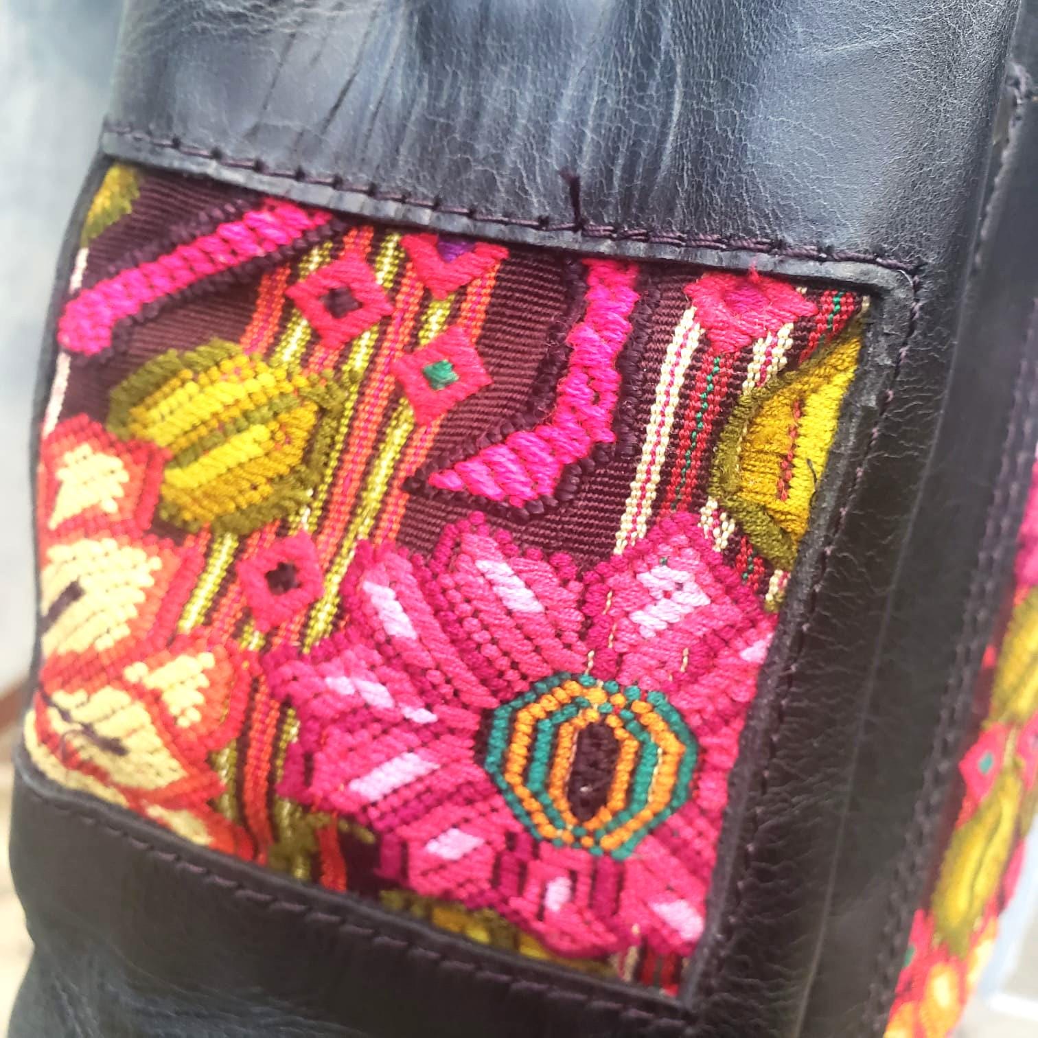 Huipil Pattern Black Genuine LEATHER CONVERTIBLE BACKPACK Bag - Aesthetic Full Grain Leather Handles cross body And Handbags