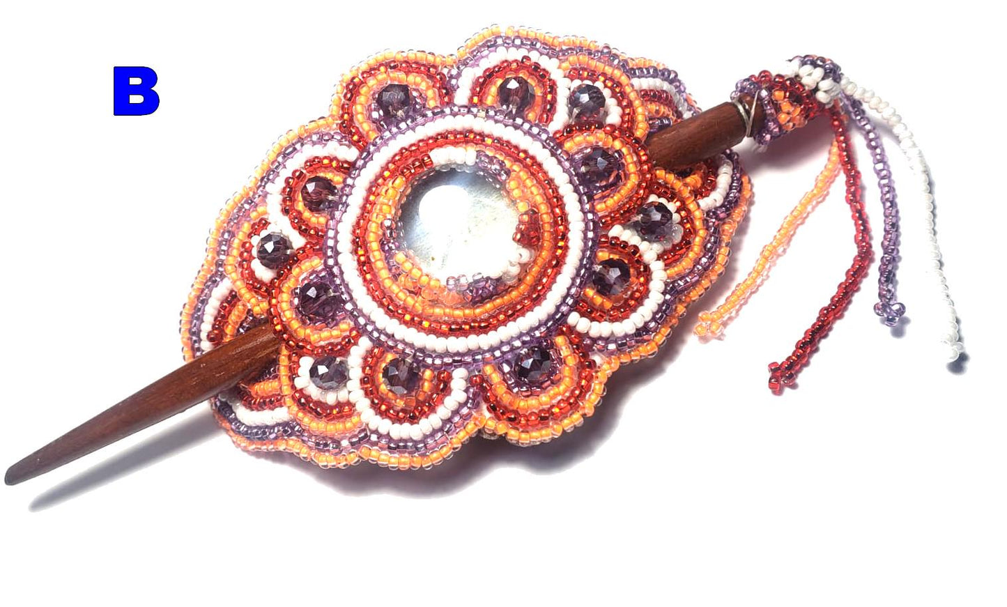 Czech Seed Bead Hair Clip Barrette: Guatemalan Leather & Wood