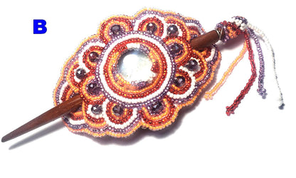Czech Seed Bead Hair Clip Barrette: Guatemalan Leather & Wood