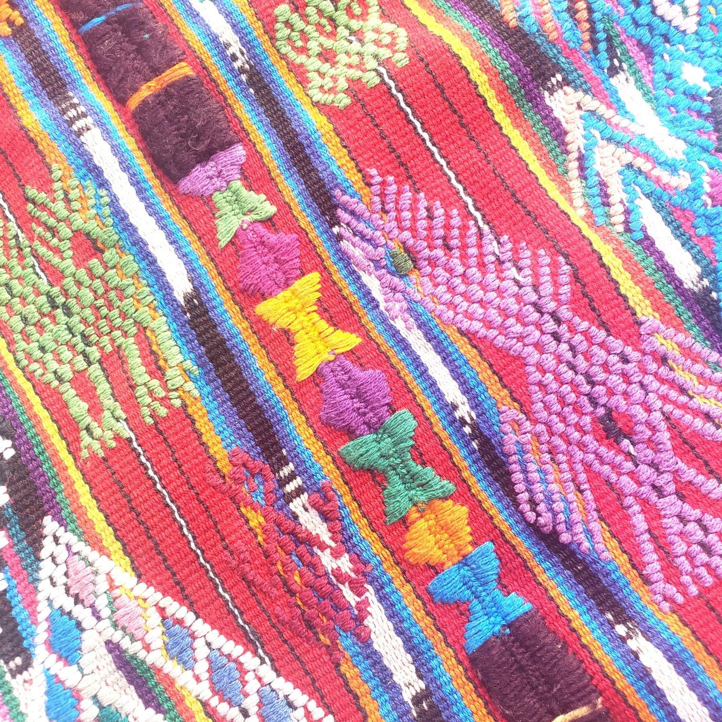 Guatemalan HORSES and EAGLES TSUTE, Red Tablecloth, Chichicastenango Throw