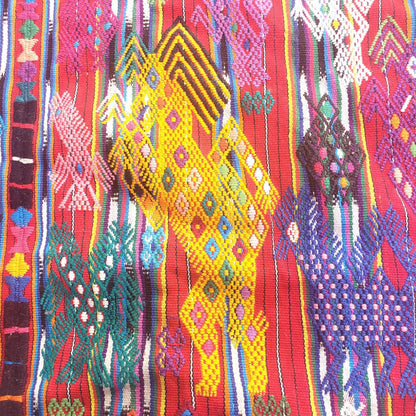 Guatemalan HORSES and EAGLES TSUTE, Red Tablecloth, Chichicastenango Throw
