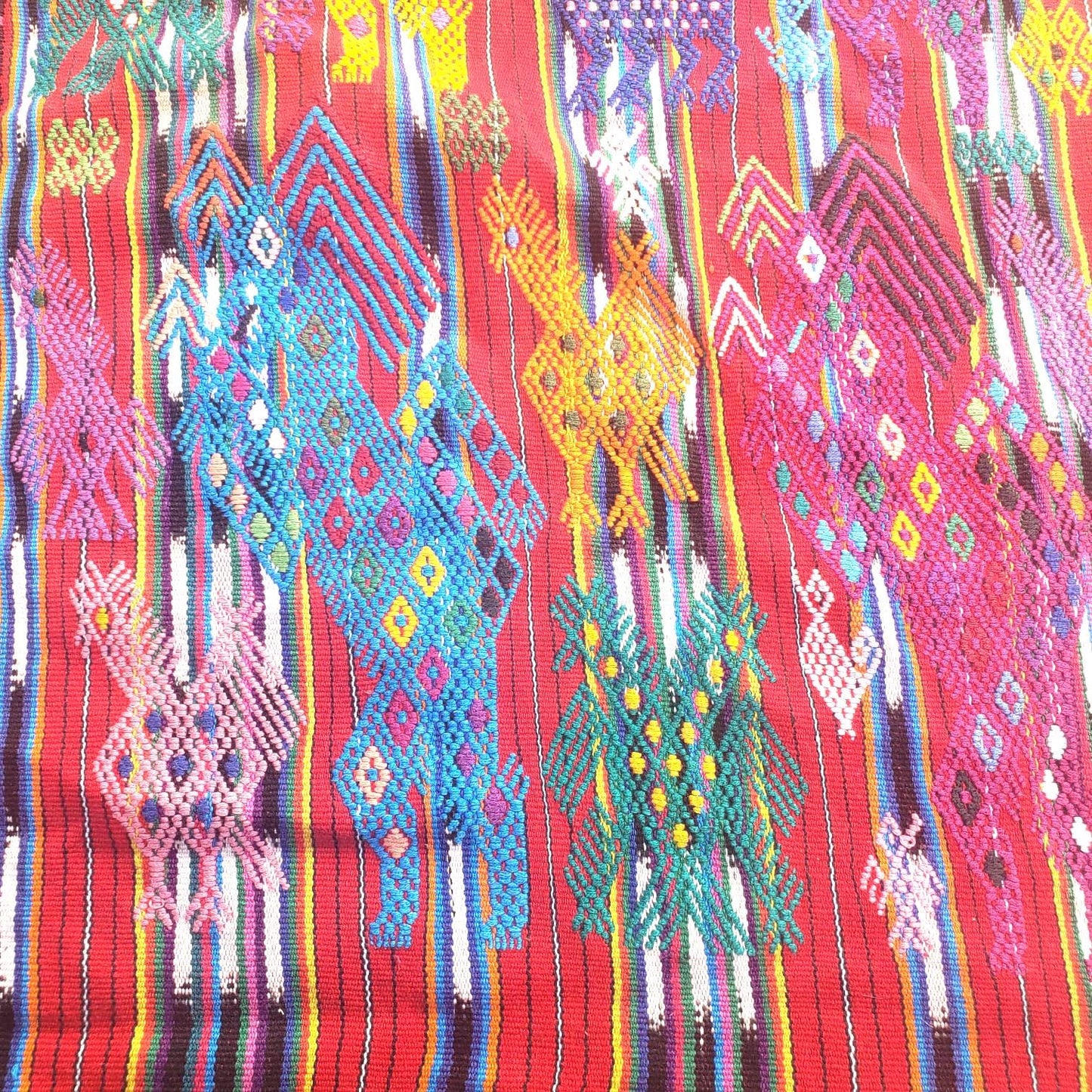 Guatemalan HORSES and EAGLES TSUTE, Red Tablecloth, Chichicastenango Throw
