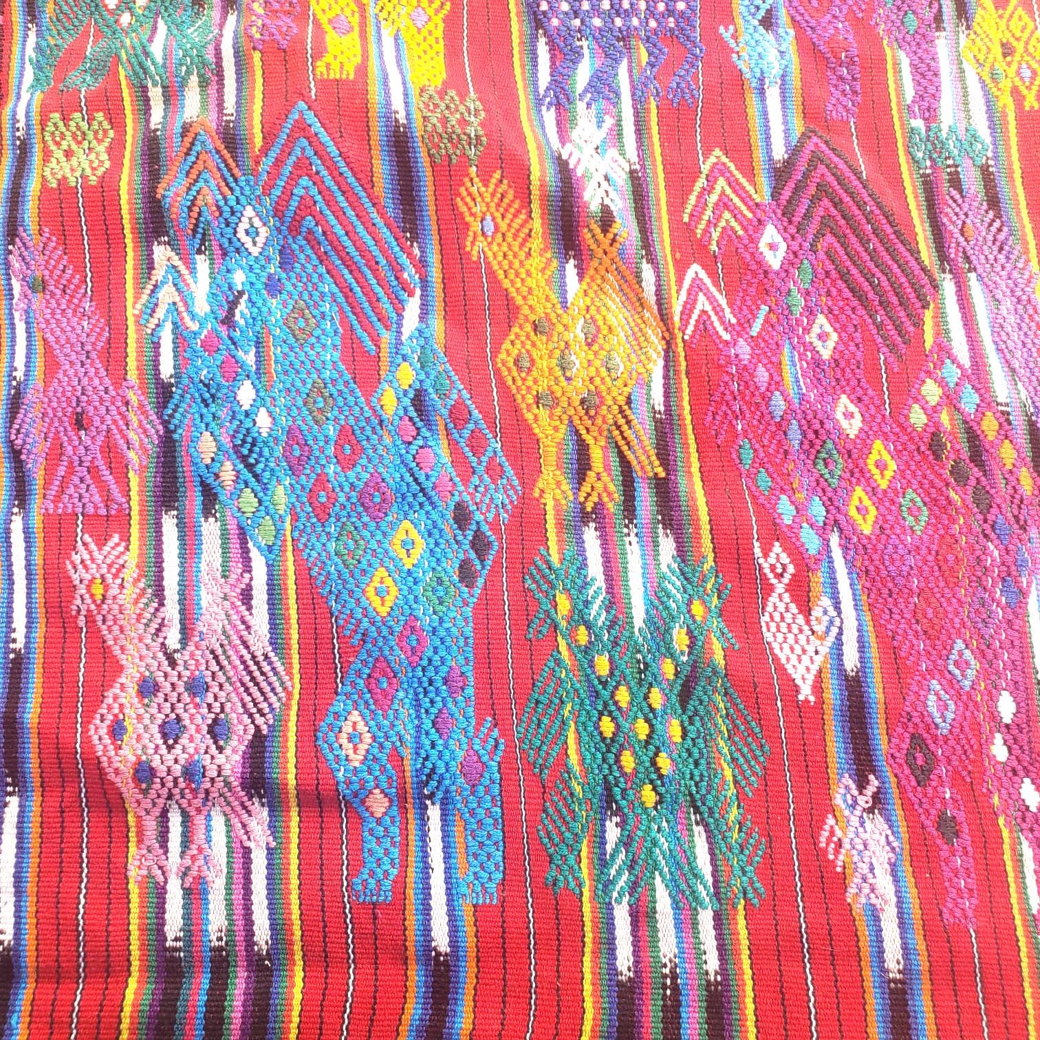Guatemalan HORSES and EAGLES TSUTE, Red Tablecloth, Chichicastenango Throw