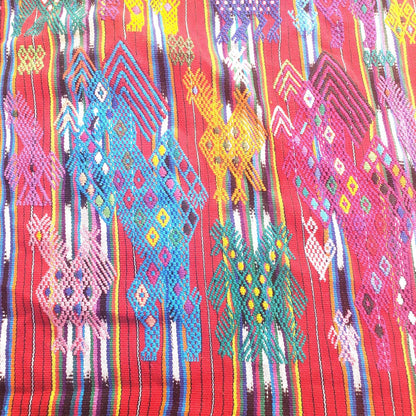 Guatemalan HORSES and EAGLES TSUTE, Red Tablecloth, Chichicastenango Throw