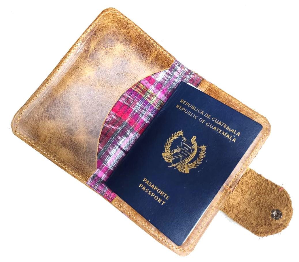 Guatemalan Leather Huipil PASSPORT Case Holder, Gift For Friend