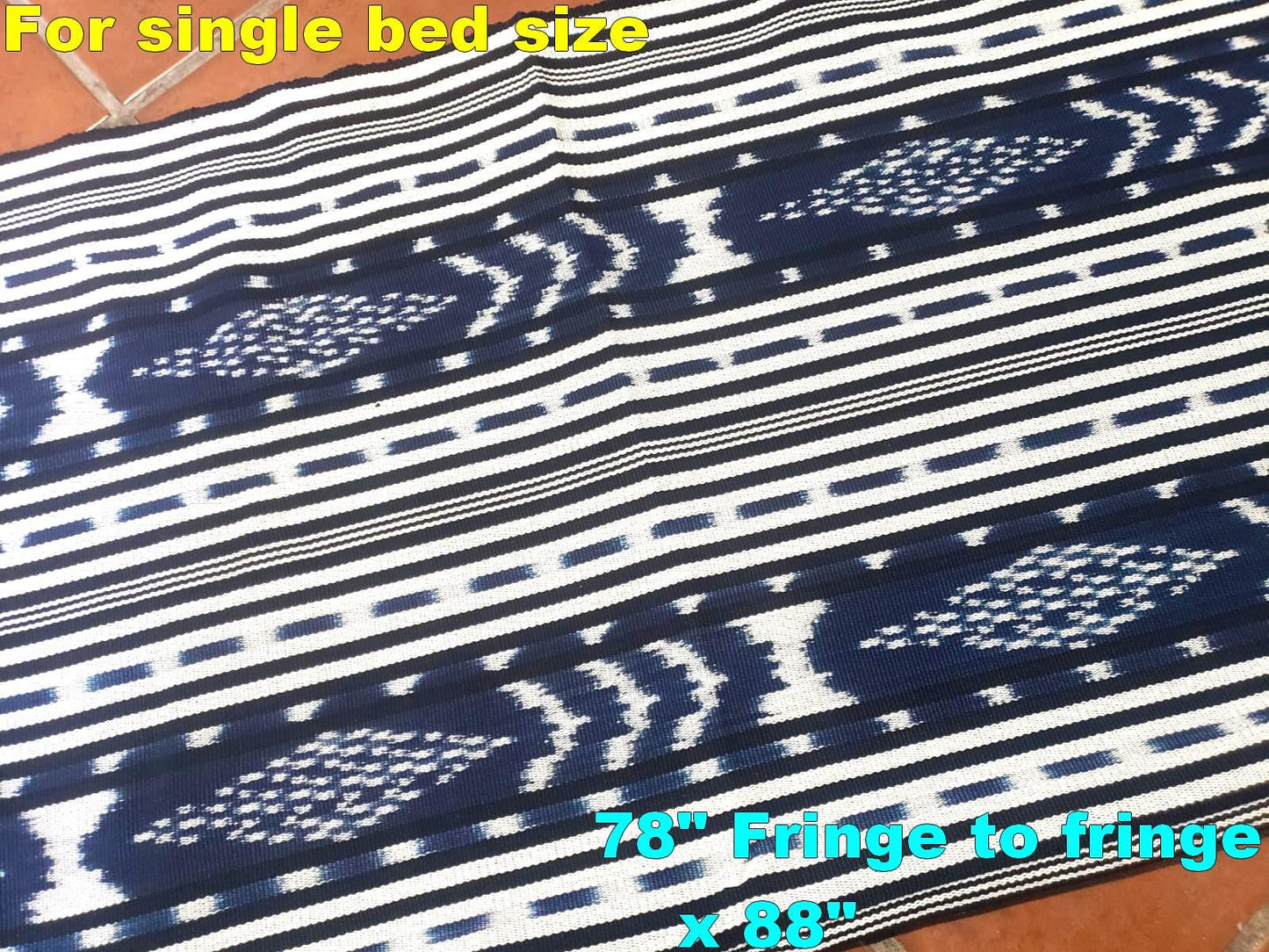 Cotton Guatemalan handmade weaved tassels eco dyed ikat bedspread