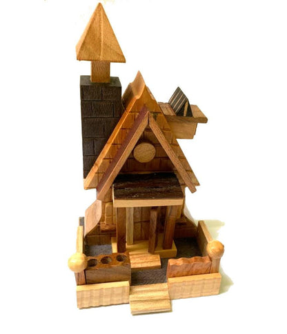 Hand Carved Pinewood Rustic House from Guatemala Made in NAHUALA