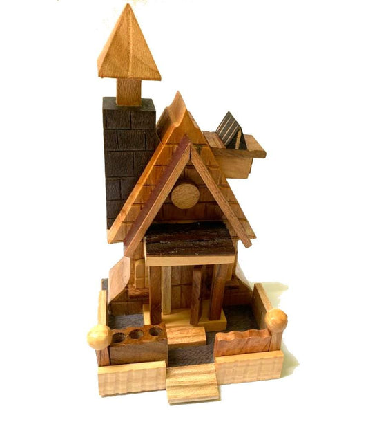 Hand Carved Pinewood Rustic House from Guatemala Made in NAHUALA