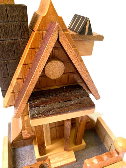 Hand Carved Pinewood Rustic House from Guatemala Made in NAHUALA