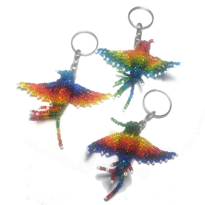 Beaded RAINBOW HUMMINGBIRD Key Ring, Czech Glass Bird Lover Gift