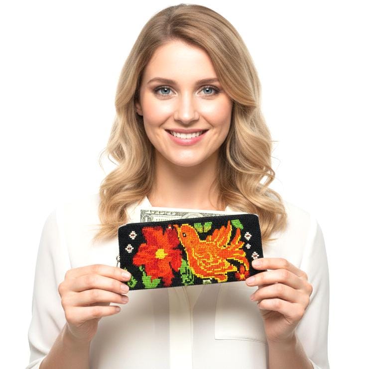 Handmade Rectangle Zippered ARTISTICALLY Made Beaded WALLET PURSE