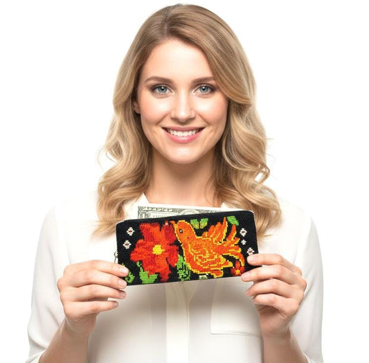 Handmade Rectangle Zippered ARTISTICALLY Made Beaded WALLET PURSE
