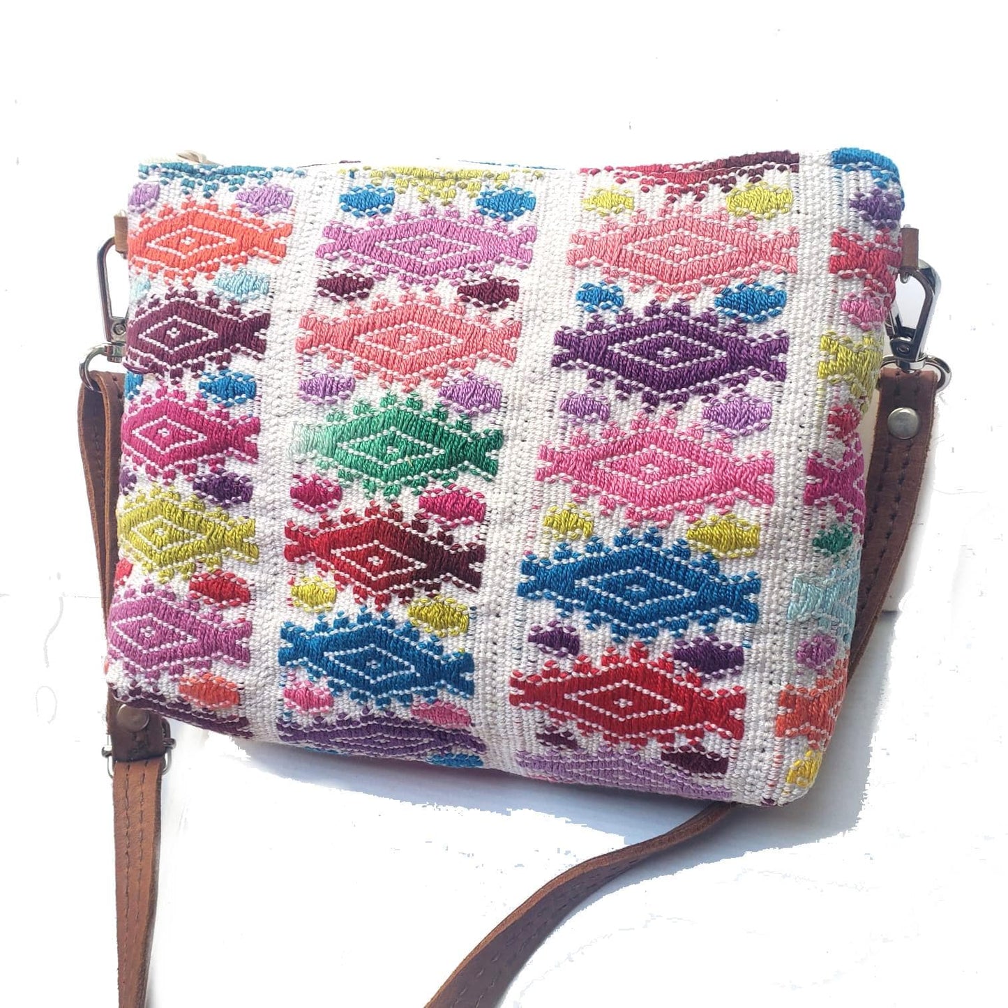Guatemalan upcycled HUIPIL double sided COSMETIC PURSE leather wristlet